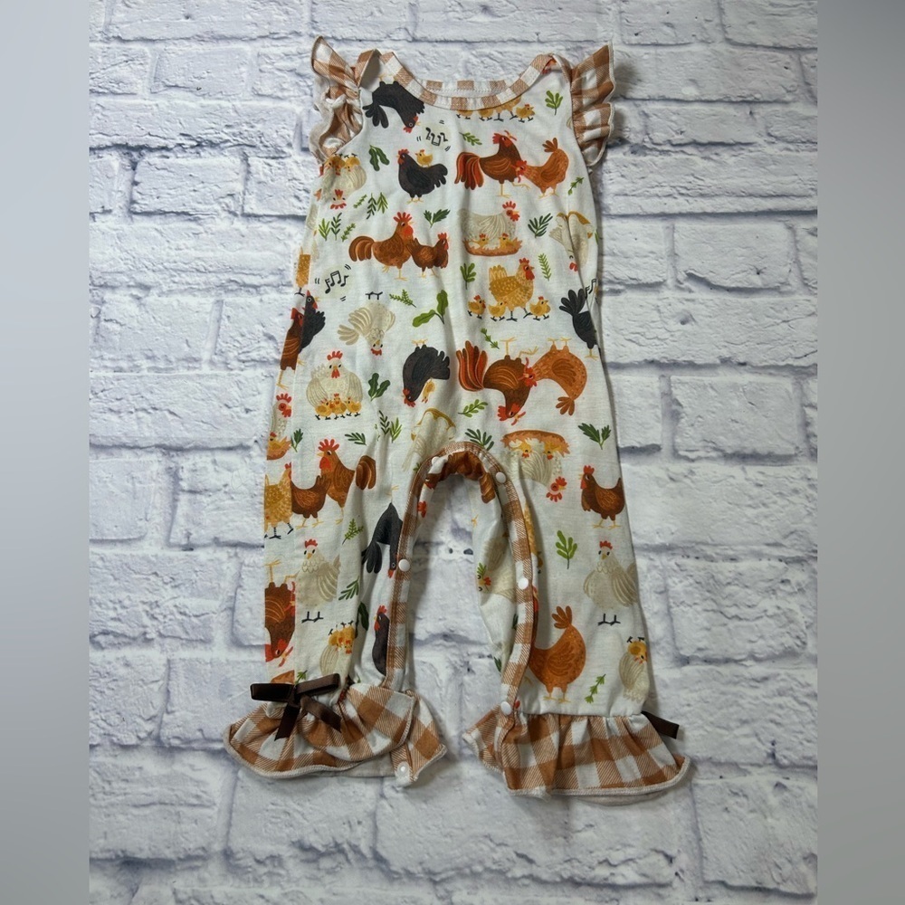 Adorable Chicken Baby Romper. Size 6-9 mo.